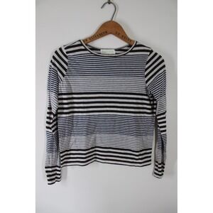 The Lady & Sailor 1 XS/S Striped Cotton Cashmere Long Sleeve Top Black Blue